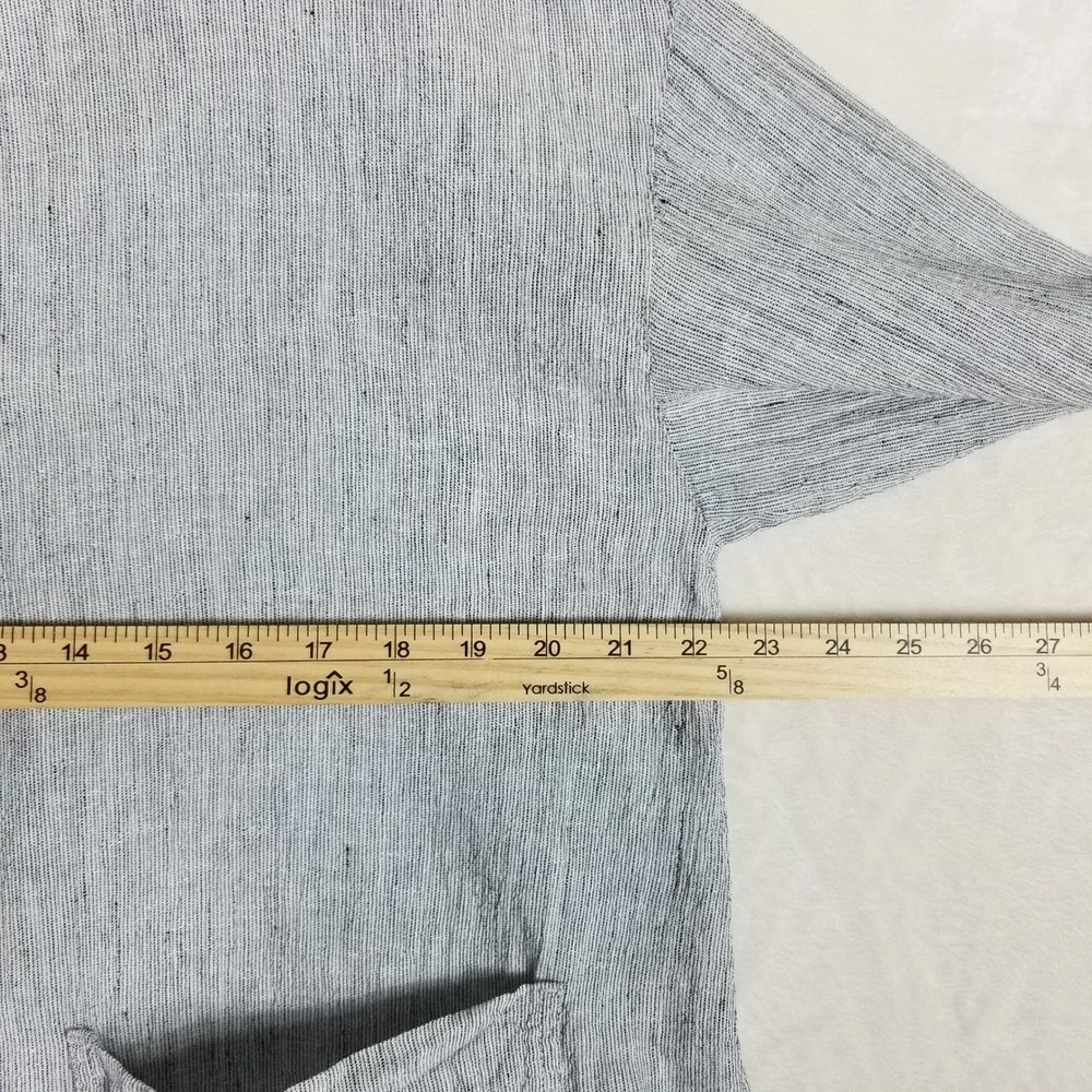 Eileen Fisher Jacket Women Small Gray Organic Linen Button Front Striped Pockets